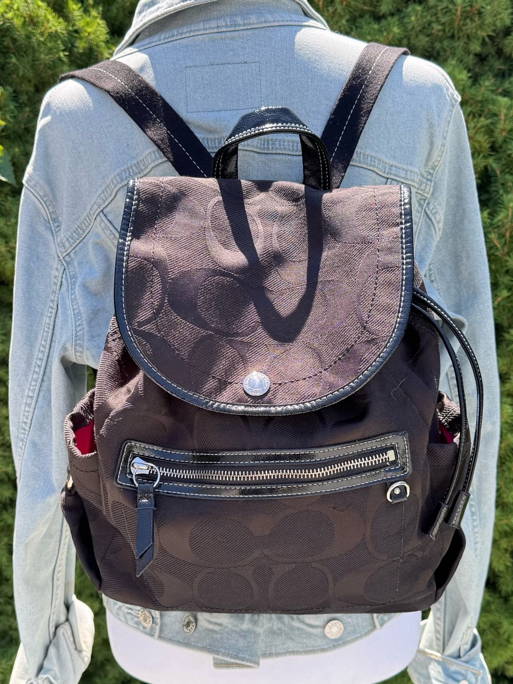 Coach Kyra Daisy Signature Canvas Backpack with Black Trim